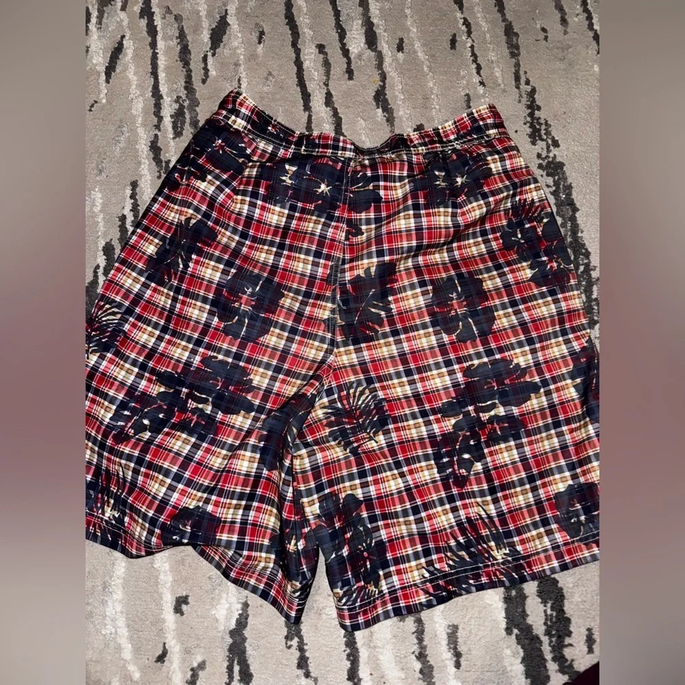 VTG Tommy Hilfiger Mens Lined Board Shorts plaid with palm trees Size LARGE - Picture 3 of 10